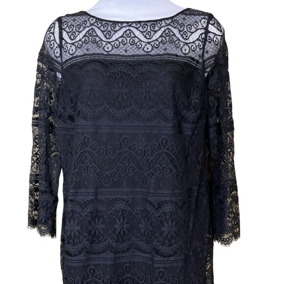 Chelsea & Violet 3/4 Sleeve Black Mini Sheath Dress Detailed Lace Overlay Small - Picture 1 of 7